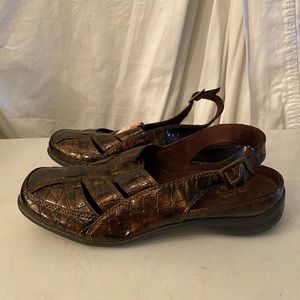 Easystreet brown patent ankle strap mules NEW